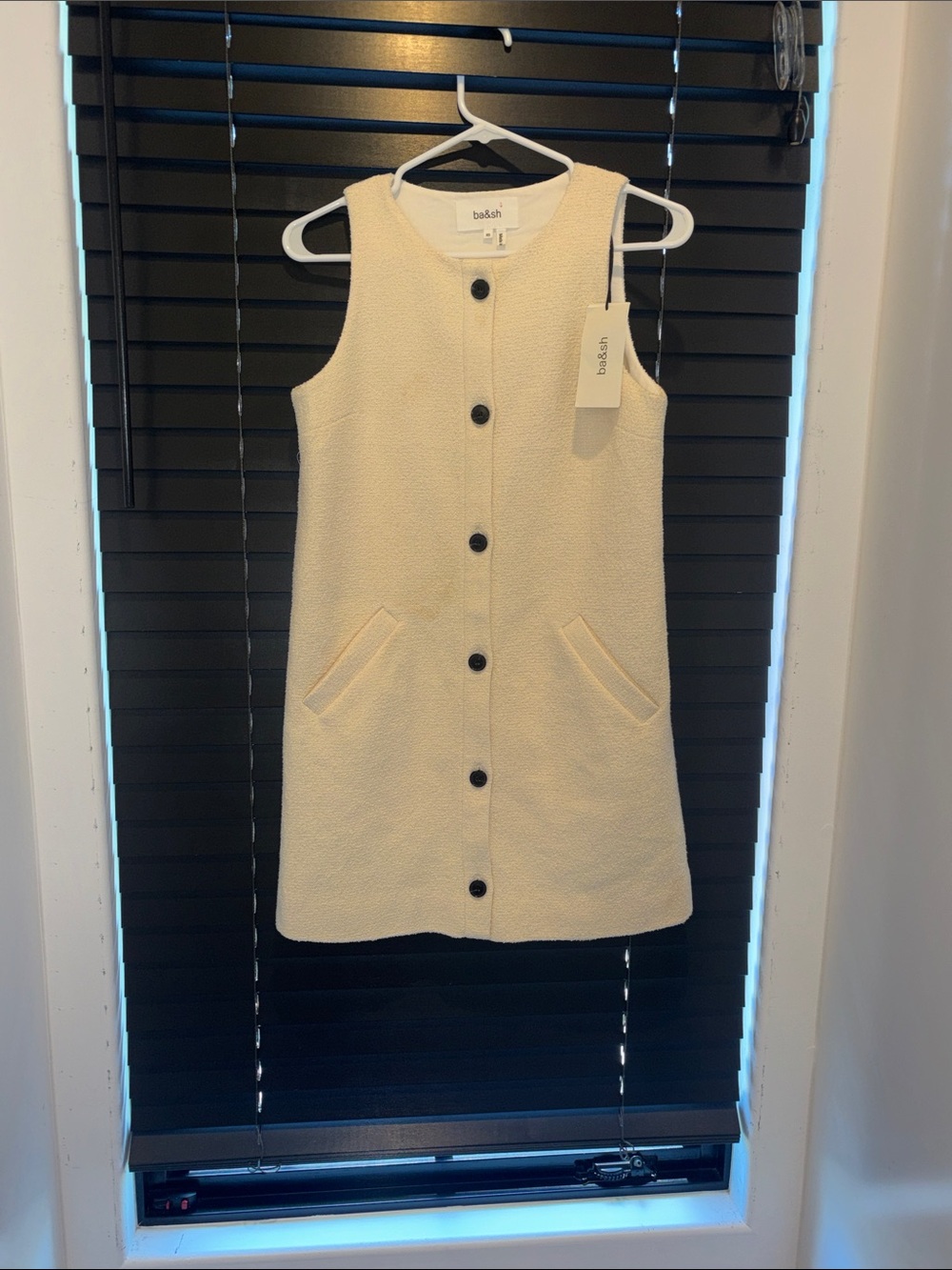 ba&sh Cream Textured Sleeveless Button Dress